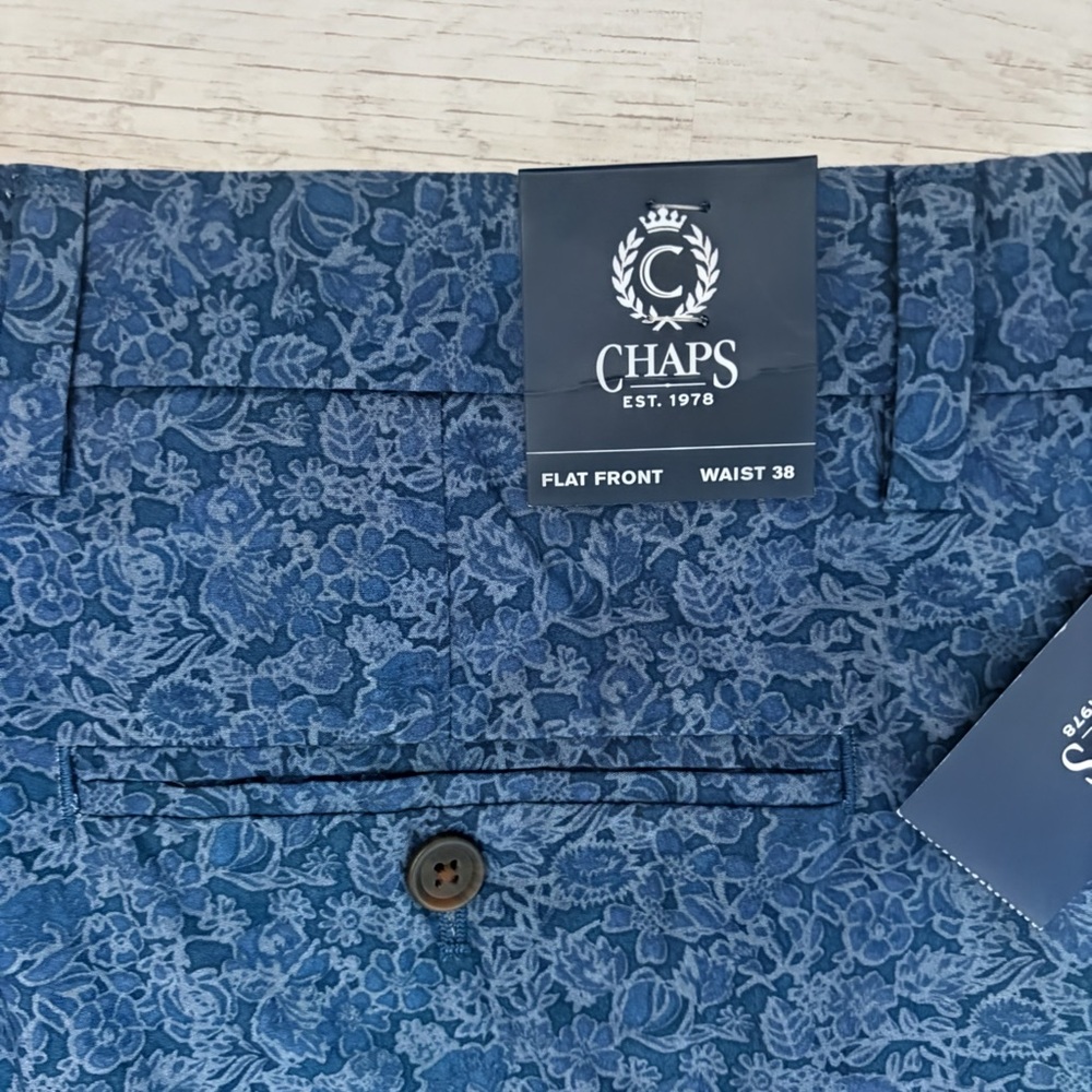 NWT Chaps Flat Front Shorts Men's 38 Blue Floral Pattern Casual Summer - Picture 7 of 7